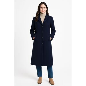 Vintage L.L. Bean Wool Cashmere Coat Women 4 Navy Long Trench Classic Warm